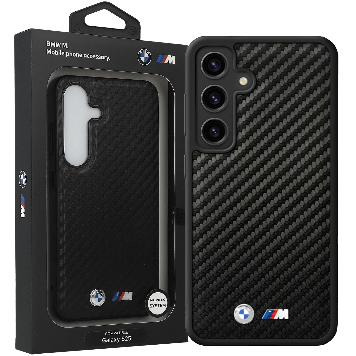 Etui BMW Leather Carbon Mag do Samsung Galaxy S25, czarne